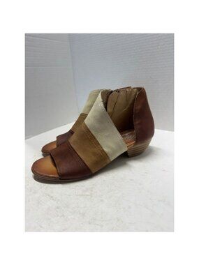 Miz Mooz Celeste Leather Colorblock Peep Toe Sandals Brown Tan 38 7.5